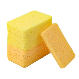 Set of natural cellulose wood pulp cleaning sponges for kitchen dishwashing tasks