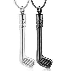 Collier Urne en Acier Inoxydable Club de Golf Pendentif Commémoratif pour Cendres Bijoux de Crémation pour Hommes Femmes
