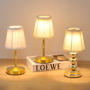 Modern Metal Fabric Table Lamp Rechargeable Touch Control LED Bedside Atmosphere Night Light Stepless Dimming Decorative Lamp