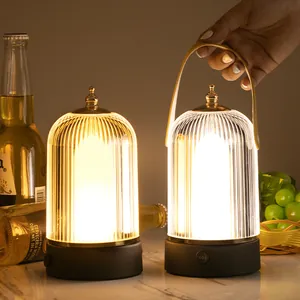 Rechargeable LED bar lamp with ribbed glass dome for cozy atmosphere