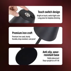 Premium cordless LED table lamp with sensitive touch control and stepless dimming features