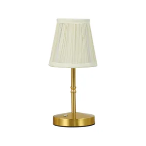 Vintage gold metal table lamp with pleated fabric shade and touch sensor
