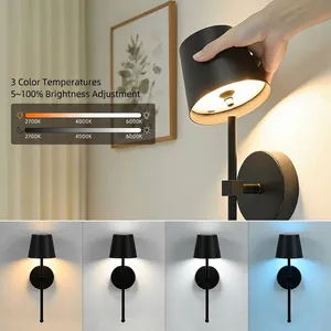 Draadloze oplaadbare LED-wandlamp met afneembare zwarte kap en instelbare kleurtemperaturen
