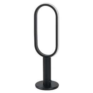 Moderne minimalistische schwarze LED-Akku-Bar-Tischlampe mit einem ovalen Ringlicht