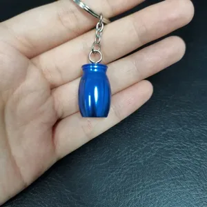 16x25mm Mini Blue Metallic Cremation Urn Keychain for Human and Pet Ashes Memorial