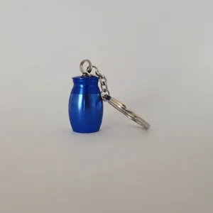 Blue 16x25mm mini cremation urn keychain for pet or human ashes memorial keepsake