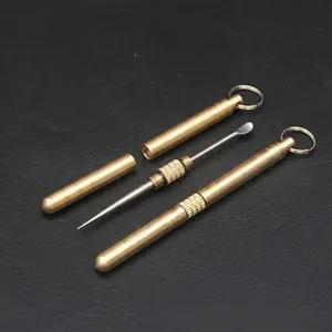 Portable brass toothpick and ear pick tool set with waterproof storage case