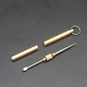 Portable brass and titanium alloy toothpick and ear spoon set with storage tube