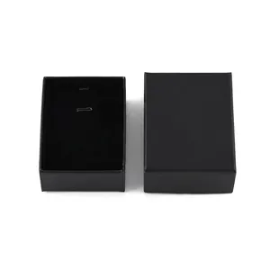 Elegant black cardboard jewelry gift box with velvet insert for necklaces and pendants