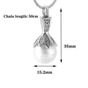 Collier urne en perle d'argent pour cendres avec pendentif commémoratif en strass
