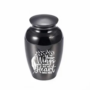 Mini Stainless Steel Cremation Urns For Human Pet Ashes Memorial Keepsake Jar With Wings Feather Pattern Small Burial Urn