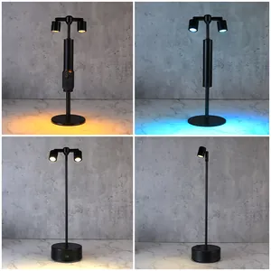 Lampe de Table de Bar LED en Métal Minimaliste Moderne Rechargeable à Double Tête Tige Haute Imperméable pour Pub Café