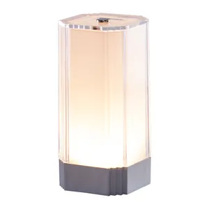 Moderne sechseckige wiederaufladbare Acryl-Bar-Tischlampe mit warmem gelbem Licht