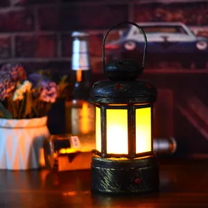 Vintage Industrial LED Rechargeable Bar Table Lamp Metal Distressed Kerosene Lantern Style Decorative Atmosphere Desk Light