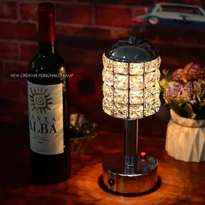 Lámpara de Mesa de Bar de Cristal Recargable Vintage LED Inalámbrica Luz Nocturna de Atmósfera para Restaurante Cafetería Base de Metal
