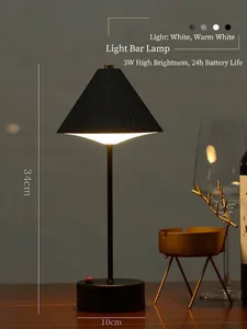 Minimalist black LED rechargeable bar table lamp with pleated shade for atmosphere