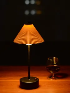 Elegant retro pleated LED rechargeable bar table lamp with warm ambient light for cafes