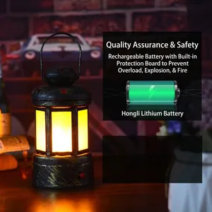 Rustic vintage rechargeable LED lantern table lamp for cafe and bar decoration