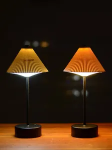 Modern LED rechargeable bar table lamp with pleated shade for ambient restaurant lighting