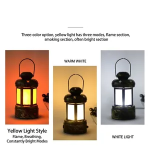 Vintage LED rechargeable lantern lamp with three light color modes for table decoration