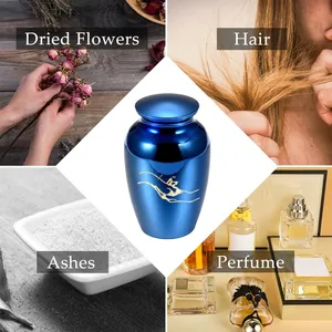 Petite urne funéraire bleue pour cendres humaines, cheveux ou fleurs séchées de souvenir