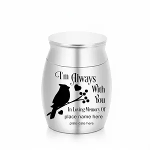 Urna Commemorativa per Animali Domestici in Acciaio Inossidabile per Ceneri Piccola Urna Ricordo Sagoma di Uccello Schema Always With You Gioielli per Cremazione Regalo Commemorativo per Cane Gatto