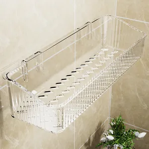Wandmontage Badkamer Opbergrek Doorzichtige Plastic Cosmetica Organizer Ponsvrij Doucheplank