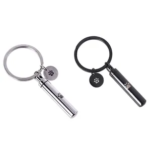 Minimalist Stainless Steel Cylinder Urn Pendant Necklace For Pet Ashes Memorial Keepsake Paw Print Perfume Bottle Jewelry Keychain
