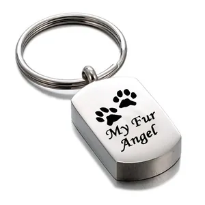 Stainless Steel Pet Cremation Urn Keychain Memorial Ash Holder Pendant My Fur Angel Always With Me Dog Paw Keepsake Jewelry