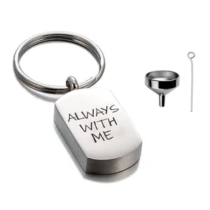 Stainless steel cremation urn keychain with Always with Me engraving and filling kit