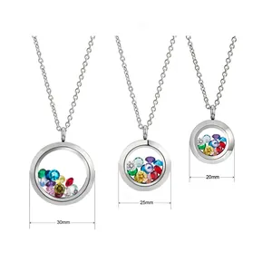Collier Pendentif Médaillon en Verre Acier Inoxydable Rond Vis Transparent Bijoux en Strass pour Femmes Hommes