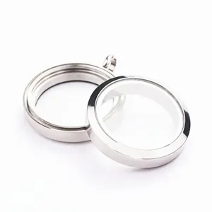 Pendentif médaillon flottant rond en acier inoxydable, cadre en verre pour bijoux DIY