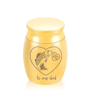 Personalisierte goldene Mini-Urne aus Edelstahl für Papa mit Herz- und Fisch-Design
