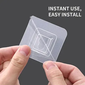 Strong transparent self-adhesive male-female buckle set for no-drill wall mounting
