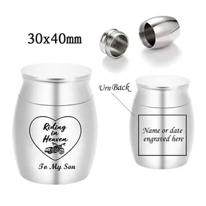 Customized 30x40mm stainless steel memorial urn for pet or human ashes with motorcycle design