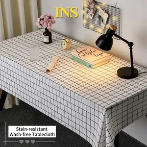 Minimalist Grid PEVA Tablecloth Waterproof Oilproof Easy Clean Rectangular Square Table Cover For Dining Room Kitchen Home Decor
