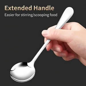 Premium polished stainless steel spoon with extended long handle for stirring and desserts