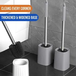 Escobilla de Baño Moderna Con Mango Largo de Acero Inoxidable y Soporte de Base Minimalista Sistema de Limpieza Profunda para Baño