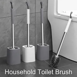 Juego de escobillas de baño con mango largo y base cuadrada en gris y blanco