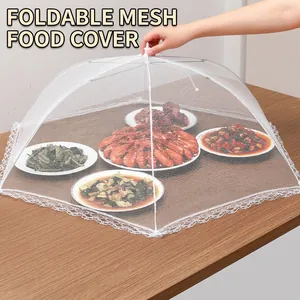 Cloche Alimentaire Pliable en Maille Polyester Dentelle Ombrelle de Table Protecteur de Nourriture Anti-mouches Anti-poussière