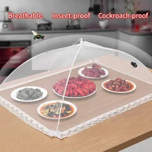 Couvre-plat pliable en maille blanche avec bordure en dentelle pour protéger les aliments