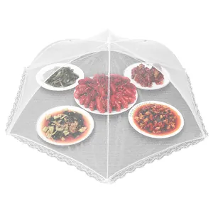 Cloche alimentaire pliable en maille blanche avec bordure en dentelle pour la table