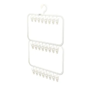 White multi-clip baby clothes drying rack with 24 clips for socks and underwear