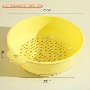 Extra large creamy yellow double-layer kitchen drain basket for washing vegetables
