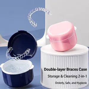 Φορητό Κουτί Οδοντοστοιχίας Aligners Retainer Θήκη Αποθήκευσης Πλαστικό Διπλού Στρώματος Πλενόμενο Στραγγιστήρι Δόντια Ορθοδοντικό Δοχείο