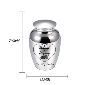 Silver titanium steel memorial urn with Riding in Heaven engraving and motorcycle icon