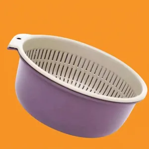Nordic Style Double-Layer Kitchen Drain Basket Round Plastic Fruit Vegetable Washing Colander With Handle Sieve Basin Bowl