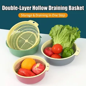 Double-layer kitchen drain basket set for washing fruits and vegetables
