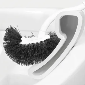 Long handle curved toilet brush designed for deep cleaning bathroom toilet grooves