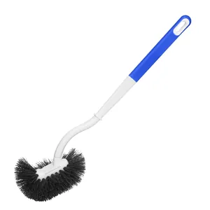 Ergonomic long-handle toilet brush with durable black bristles for deep cleaning.
